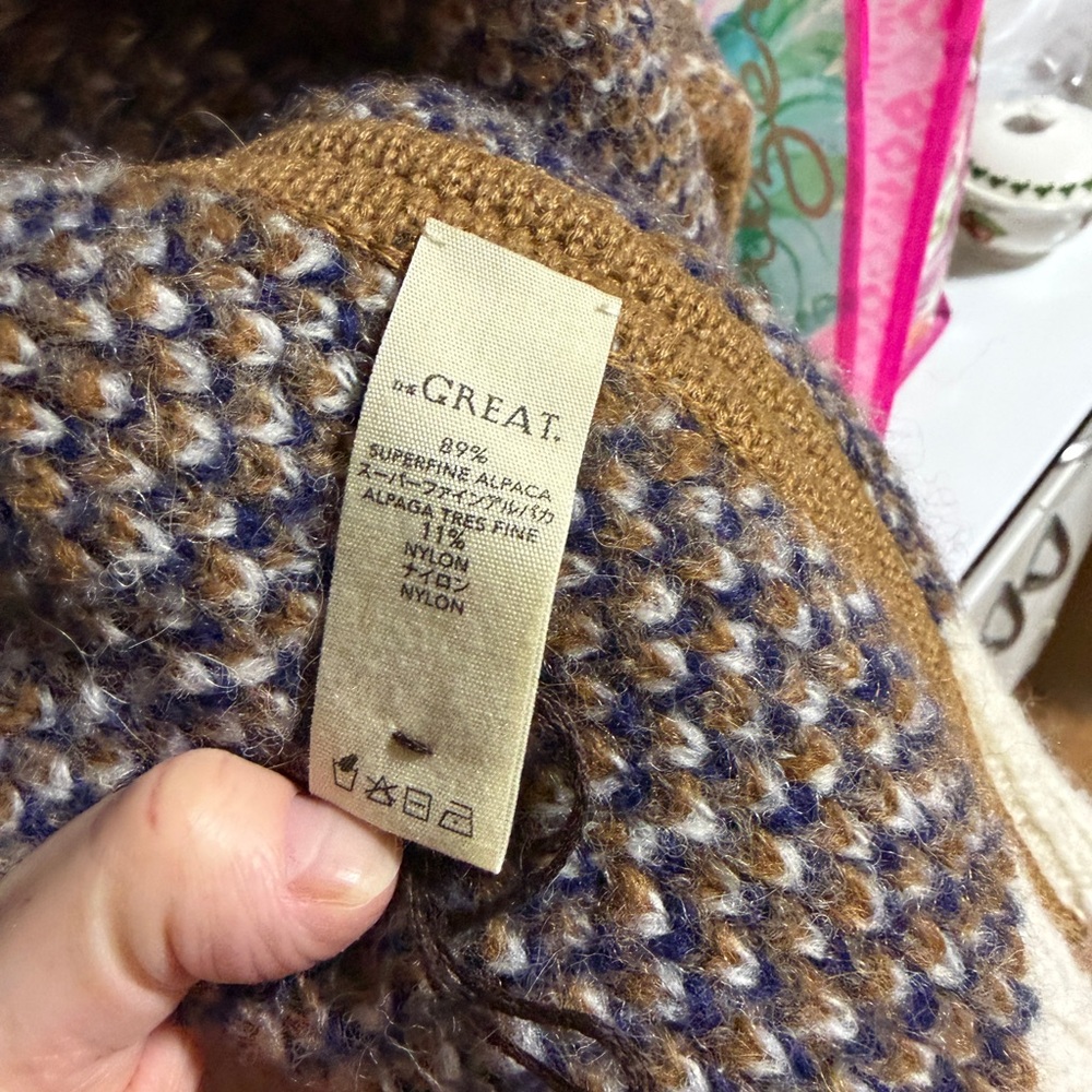 THE GREAT. Plaid Cardigan in Cream and Brown - Picture 5 of 5